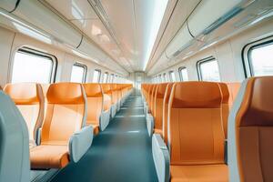 Interior shots of modern clean and comfortable train cabins photo