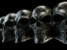 Dark metal skulls in a line photo