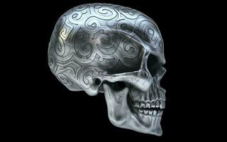 Ornamental dirty silver angry skull -  side view photo