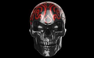 Black skull with red head ornaments photo