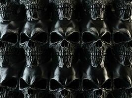 Wall of black metal skulls photo