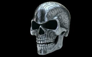 Angry old silver evil skull - side view photo