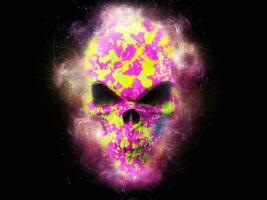 Ping and lime cloudy fractal skull photo