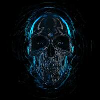 Black shiny skull with blue highlights photo