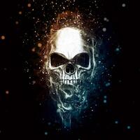 Shiny chrome skull - paticles and fractals photo