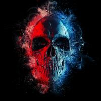 Red and blue skull - thrash style photo