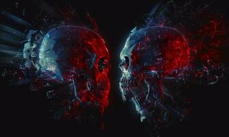 Skulls starring each other - glowing polygons photo