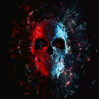 Red and blue neon polygon glowing skull photo