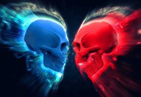 Blue and red skulls - glows and streaks photo