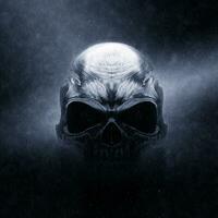 Black metal skull in the rain photo