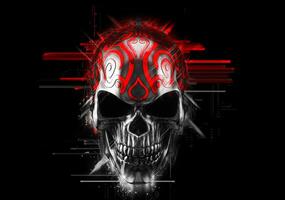 Black demon skull with red ornaments photo