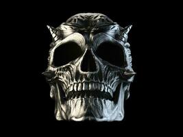 antiguo plata demonio cráneo con cuernos y trenzas - bajo ángulo Disparo foto