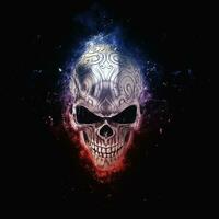 Angry old silver evil skull - 3D Illustration photo