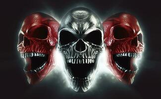 Glowing screaming metal skulls photo