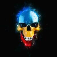 Colorful vampire skull with black eyes - 3D Illustration photo