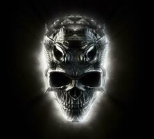 Glowing white metal demon skull photo