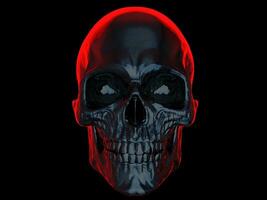 Dark skull with bright red glowing outline photo