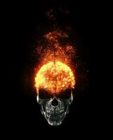 Black metal demon skull burning photo