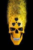 Yellow radioactive skull disintegrating into particles - 3D Illustration photo