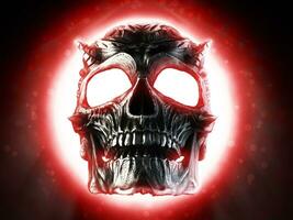 Metal devil skull glowing bright red - 3D Illustration photo
