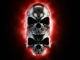 Two angry metal skulls - red background glow photo