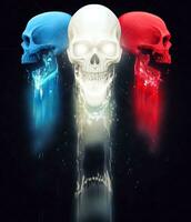 Red, white and blue skulls bleeding glow photo