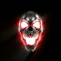 Screaming metal skull glowing red eyes and mouth - 3D Illustration photo