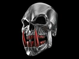 Heavy metal demon skull with big sharp red teeth photo