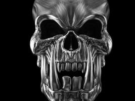 Demon orc skull with big sharp tusks - closeup shot photo