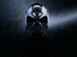 Dark metal skull in the rain photo