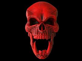 Red angry demon skull with big and sharp lower teeth photo