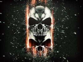 Two dark skulls - background exploding photo