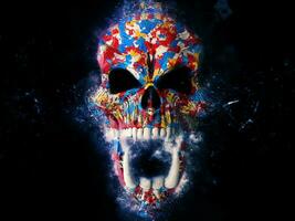vistoso cráneo con blanco dientes - grunge estilo ilustración foto