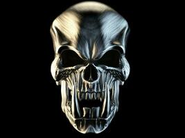 Angry heavy metal orc skull with huge lower teeth photo