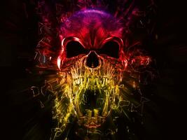 Angry screaming demon skull - neon polygon illustration photo