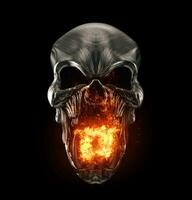 Angry dark metal demon skull breathing fire photo