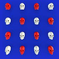 Red and white skulls on rich blue background photo