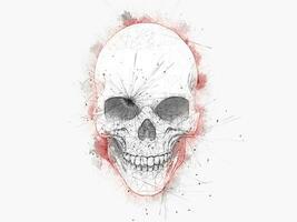 Minimalistic drawing of a skull with red water color oulines - 3D Illustration photo