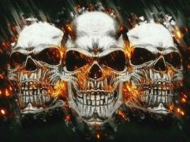 Three metal vampire skulls - burning rain and lava effects photo