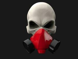 White skull with red gas mask on photo