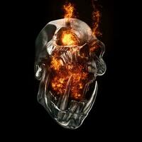 Screaming demon orc skull - flaming eyes and screaming fire - 3D Illustration photo