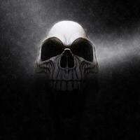 Creepy skull with huge eye sockets in the dark rain - 3D Illustration photo