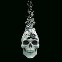 Fractured skull falling apart into thousand little pieces photo