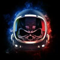 Skull in astronaut helmet - outer space background photo