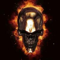 Dark metal demon skull on fire photo