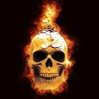 Skull on fire - top broken into dozen little pieces photo