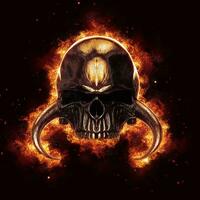 Heavy metal demon skull engulfed in flames and fire photo