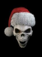 Screaming skull wearing a red Santa hat with white fur photo