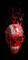 Red vampire skull bound in barbed wire dissolving into particles photo