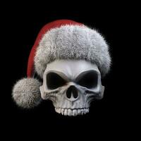 Santa Claus skull without lower jaw and a red fluffy hat photo